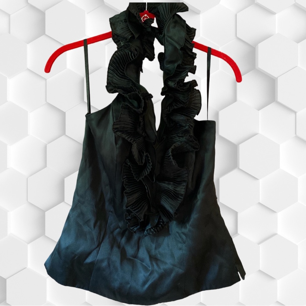 Black Elegant Ruffled Halter Top